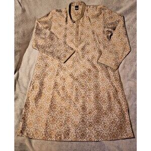 Poshak Fashion & Style-Embroidered Gold Silk Kurta-Zari, Resham, Lng Sleve-XL